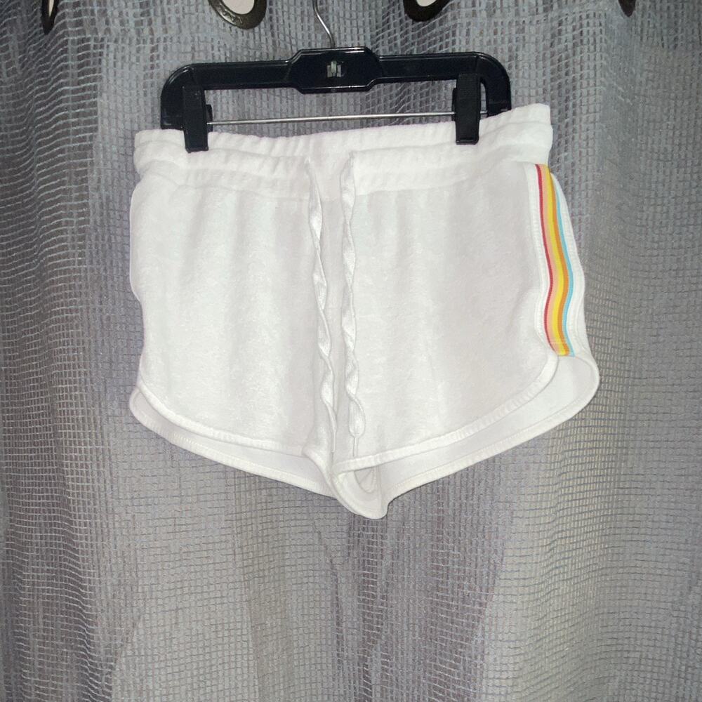 Forever 21 Women’s Athletic Shorts White Terry Rainbow Stripe Drawstring XS